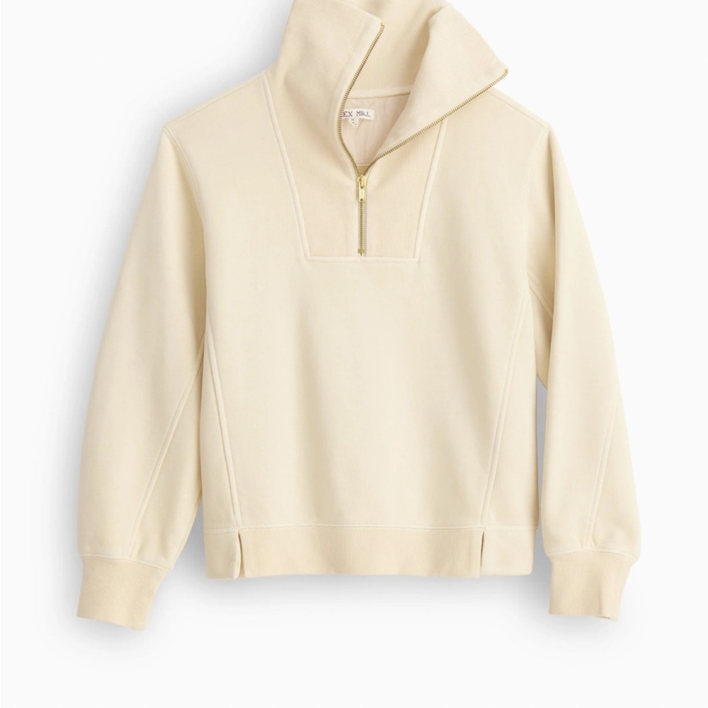 Alex Mill Crosby Half  Zip Collared Sweatshirt Ivory Cream Oatmeal Size Small